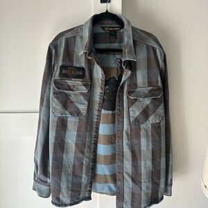 Harley-Davidson Men’s Striped Shirt Jacket in Blue & Brown